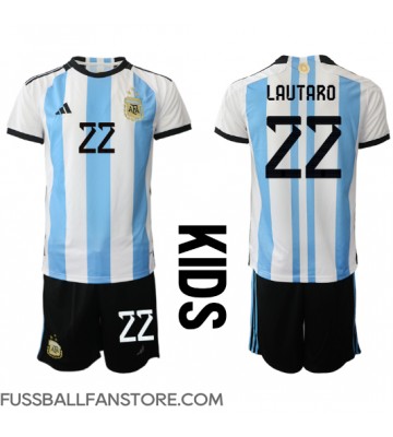 Argentinien Lautaro Martinez #22 Replik Heimtrikot Kinder WM 2022 Kurzarm (+ Kurze Hosen)
